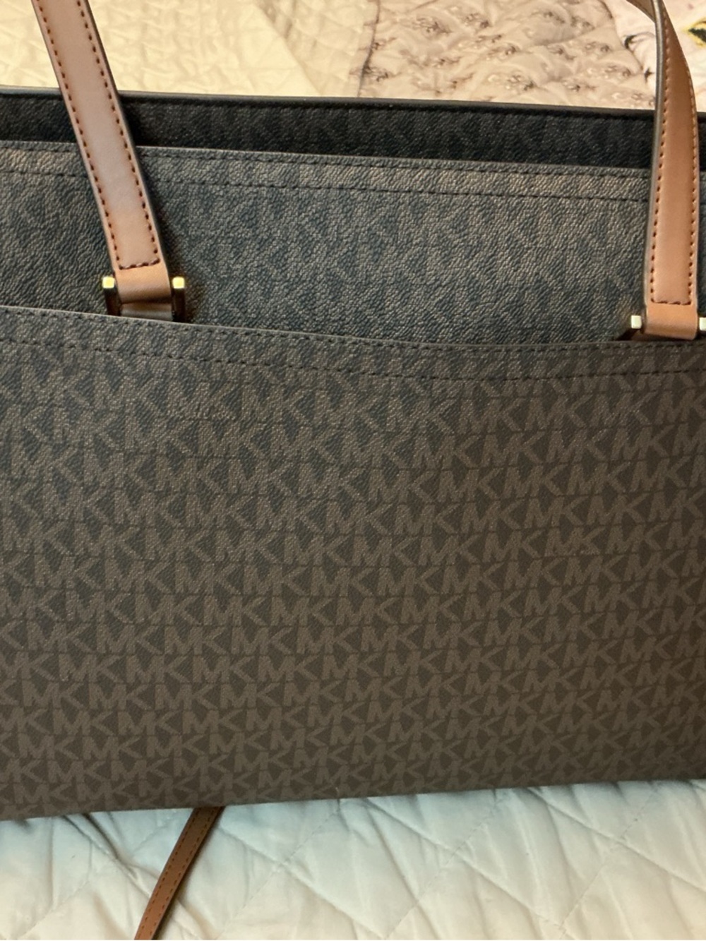 Michael Kors Brown Monogram Tote with Matching Pouches - Picture 7 of 7